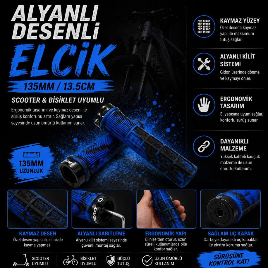Ovela Alyanlı Desenli Elcik Scooter & Bisiklet Uyumlu - Mavi