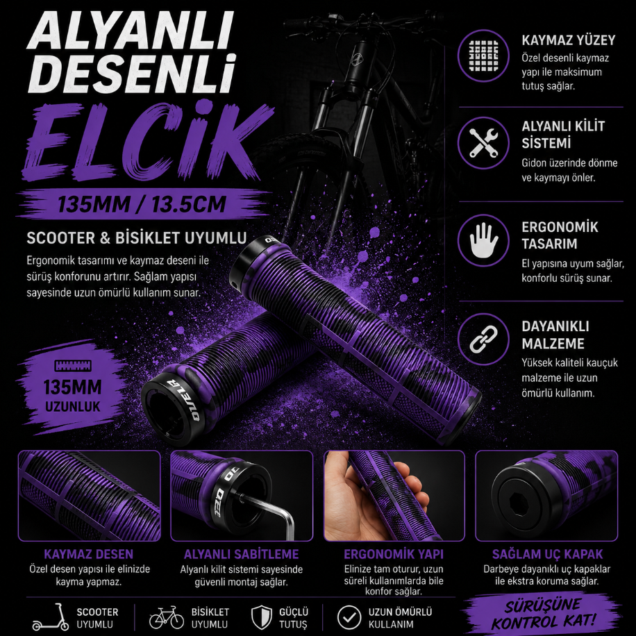 Ovela Alyanlı Desenli Elcik Scooter & Bisiklet Uyumlu - Mor