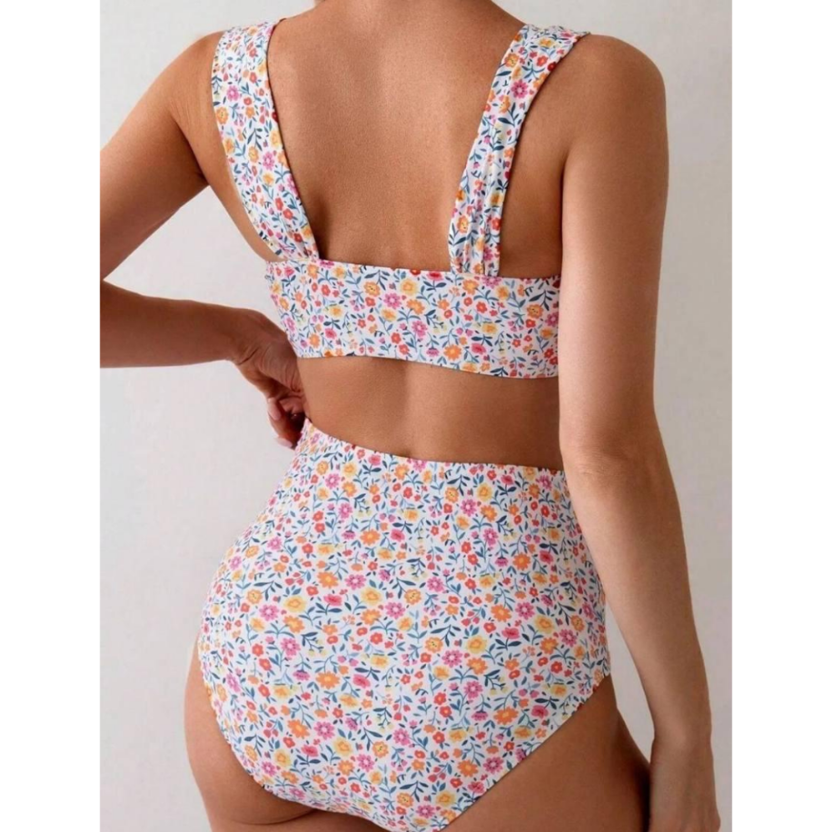 Premium Yüksek Bel Floral Vintage Bikini Takımı - Çiçek Desenli - 2