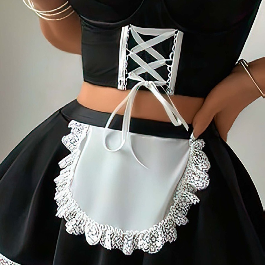 Siyah Dantel Detaylı Fantezi Hizmetçi Kostümü - 2