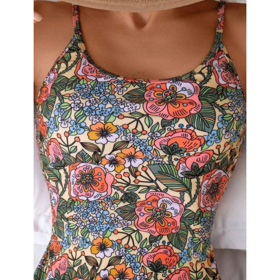 Premium Sırt Dekolteli Botanik Desenli Mayo / Tankini Takımı - 3