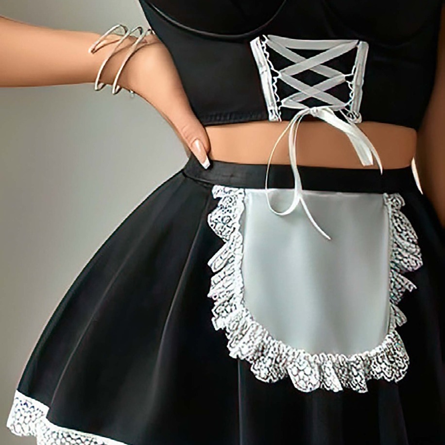 Siyah Dantel Detaylı Fantezi Hizmetçi Kostümü - 3