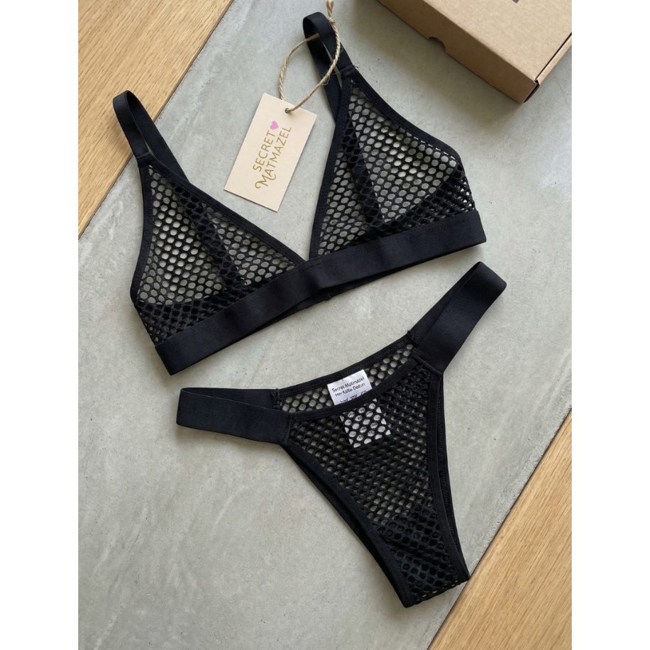 Black Net İkili Takım – Esnek File Sütyen    String Set - 2