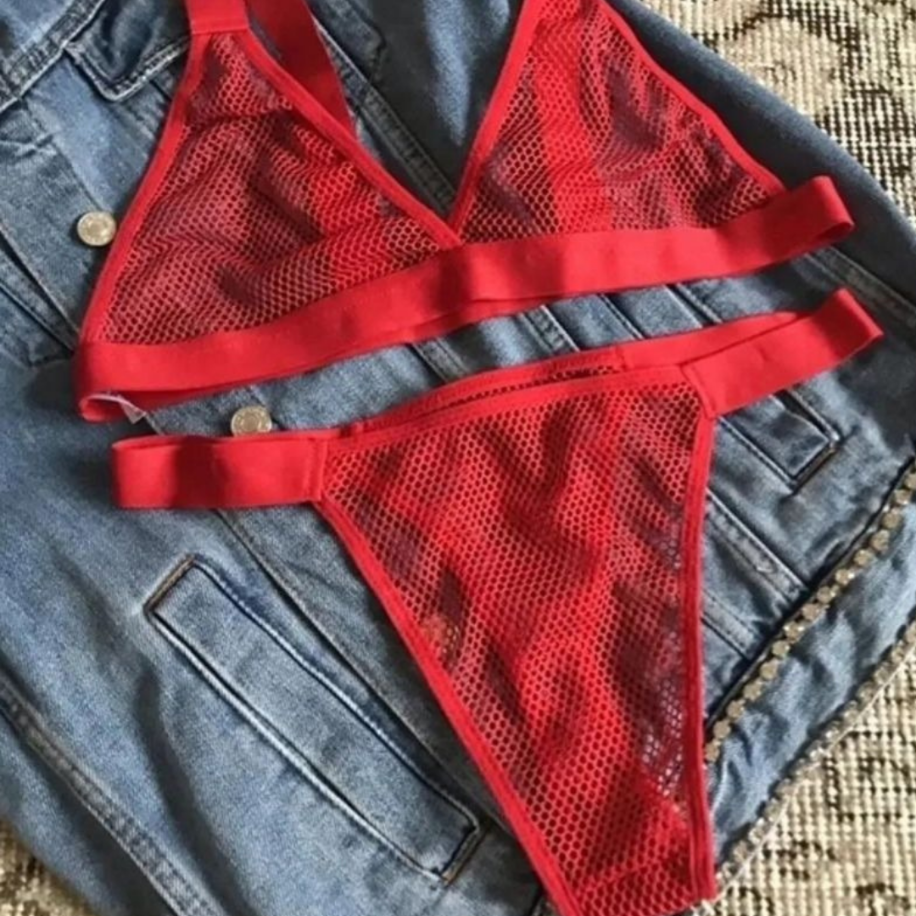 Red Net İkili Takım – Esnek File Sütyen    String Set - 3