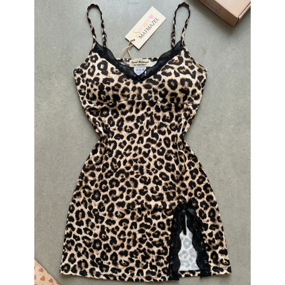Wild Desire Leopar Desenli Dantelli Mini Gecelik – Cesur    Feminen - 3