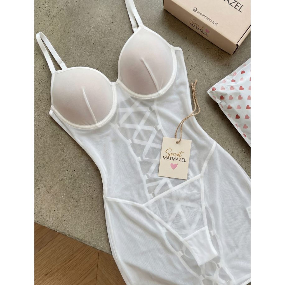 White Icon Transparan Sırt Bağcık Detaylı Mini Gecelik