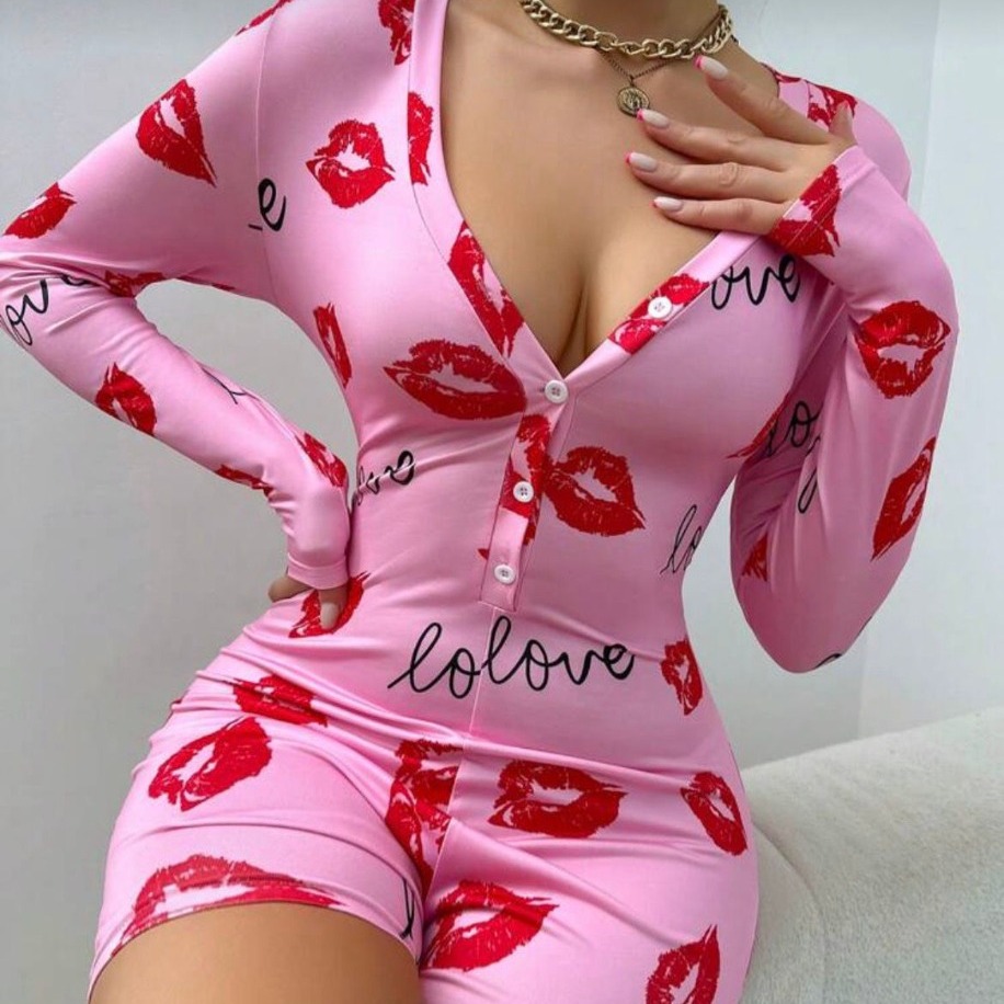 Kiss Me Dudak Desenli Uzun Kollu Gecelik - 3