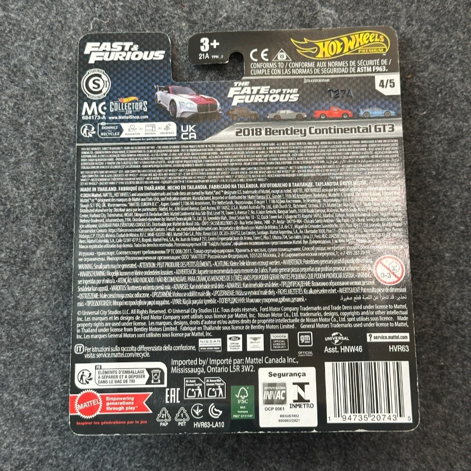 Hot Wheels 2018 Bentley Continental GT3 Fast & Furious Premium (2024)