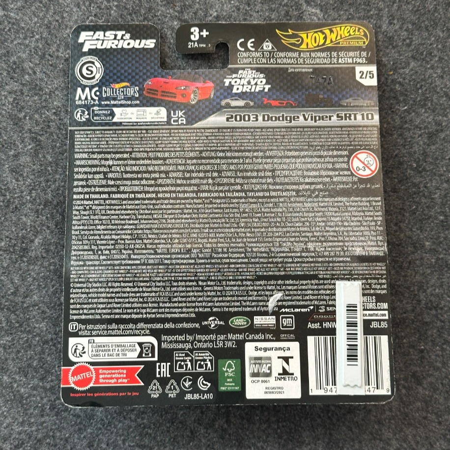 Hot Wheels 2003 Dodge Viper SRT 10 Fast & Furious Premium (2024)