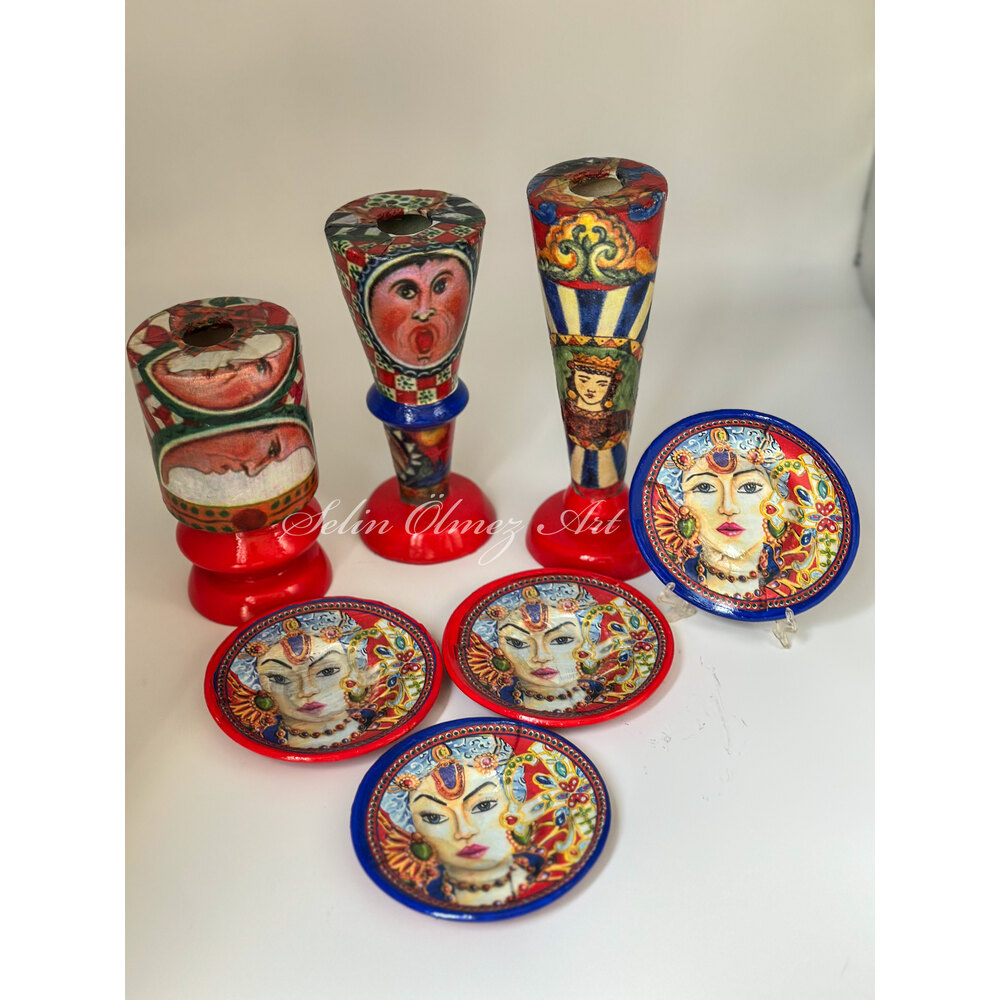 Pop Art Şamdan&Bardak Altlığı Seti