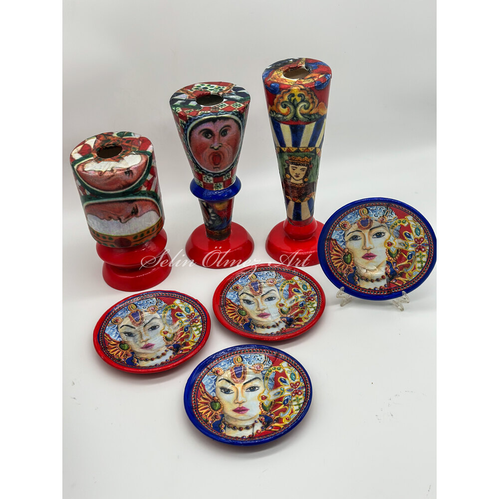 Pop Art Şamdan&Bardak Altlığı Seti