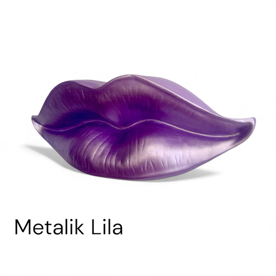 Metalik Lila Dudak Duvar Heykeli