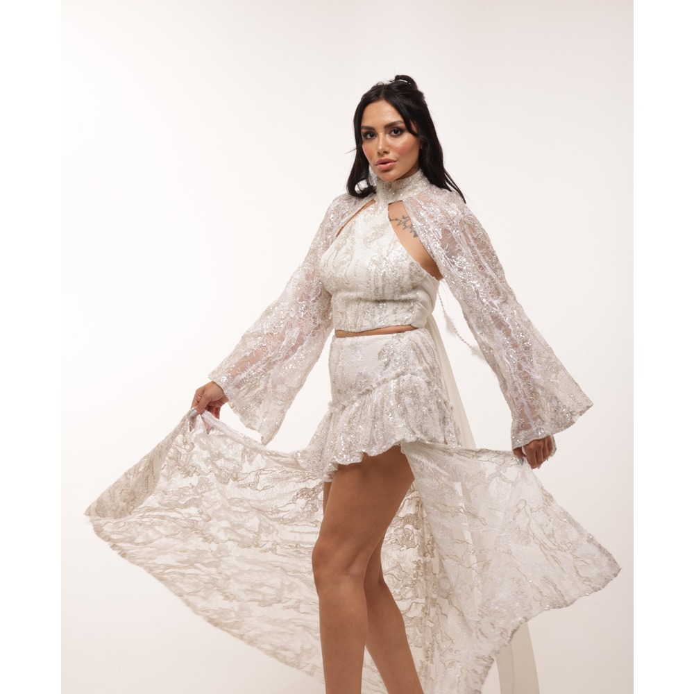 Mnemosyne Ivory – Dantel İşlemeli Mini Elbise