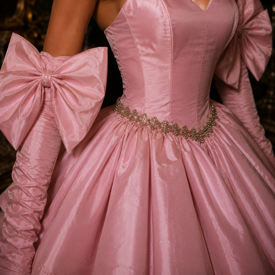 Barok Prenses – Tafta Pembe Couture Mini Elbise