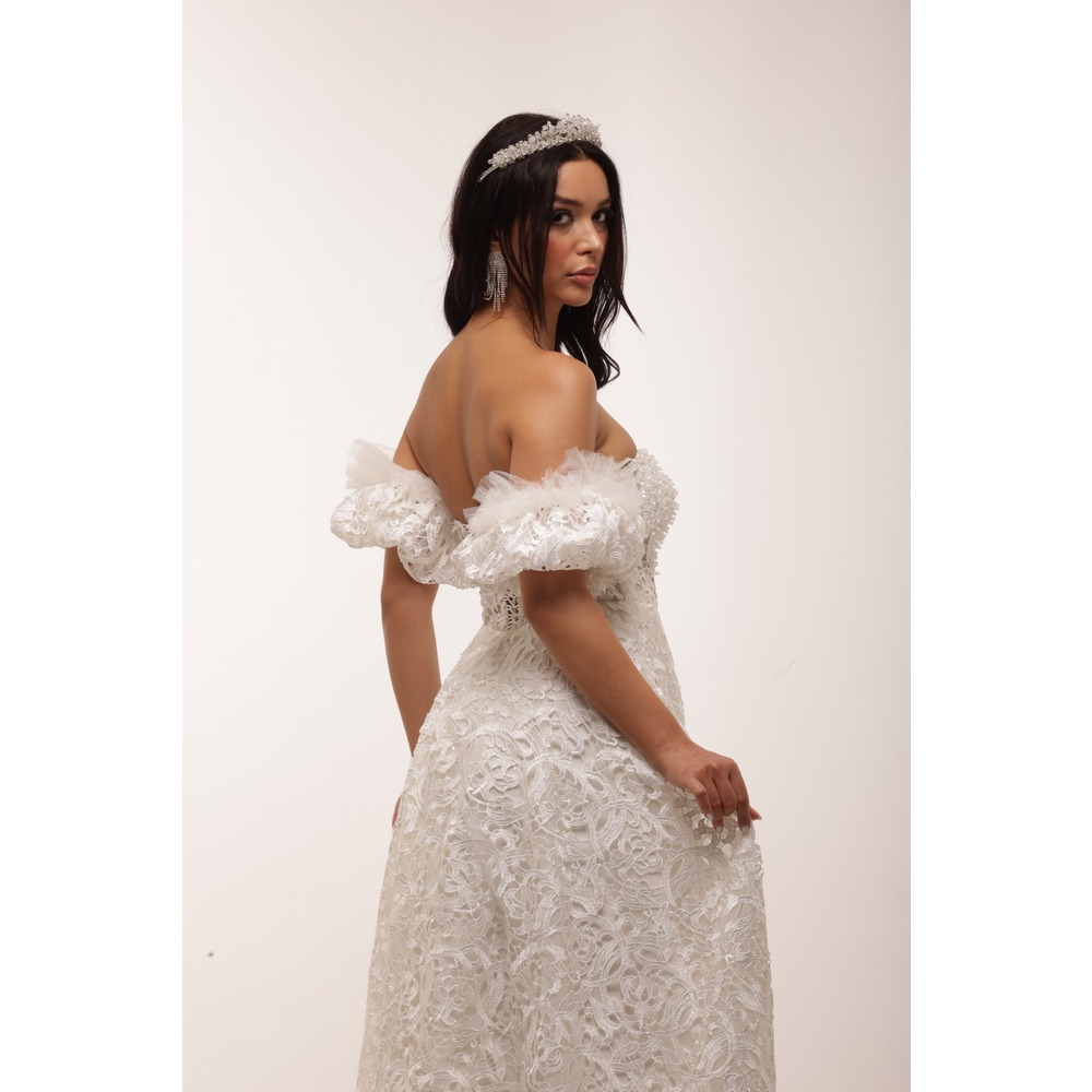 Maia Bridal – Beyaz Dantelli Midi Elbise