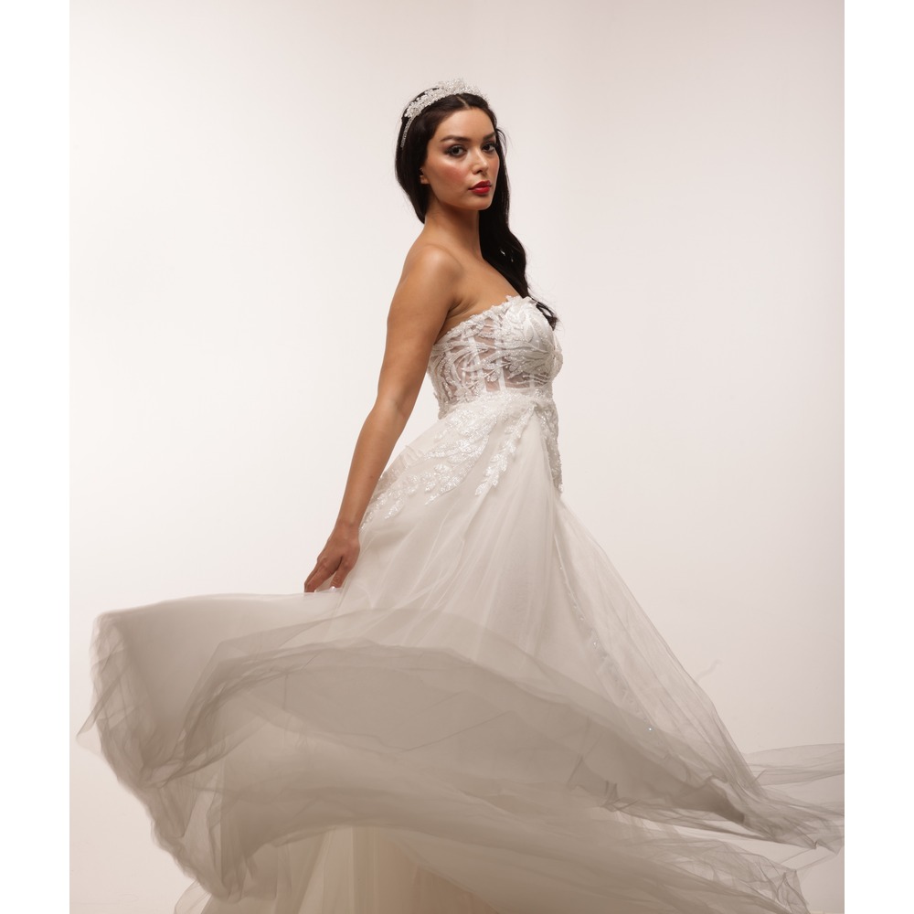 Frigg Bridal – Portatif Kuyruklu Beyaz Mini Elbise