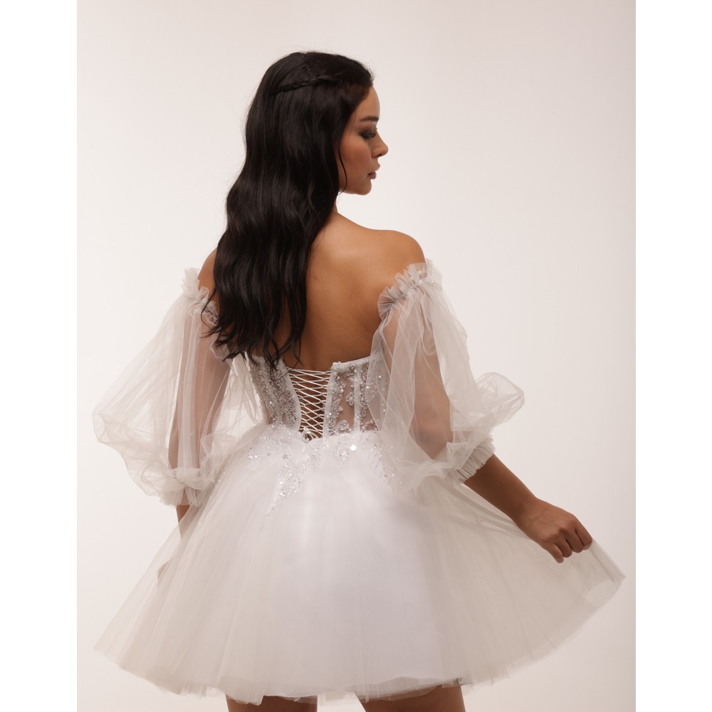 Isis Bridal – Beyaz İşlemeli Korse Mini Elbise