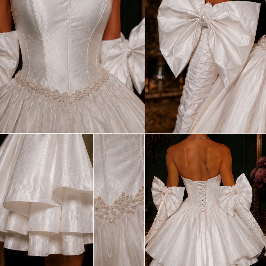 Barok Prenses – Tafta Beyaz Couture Mini Elbise