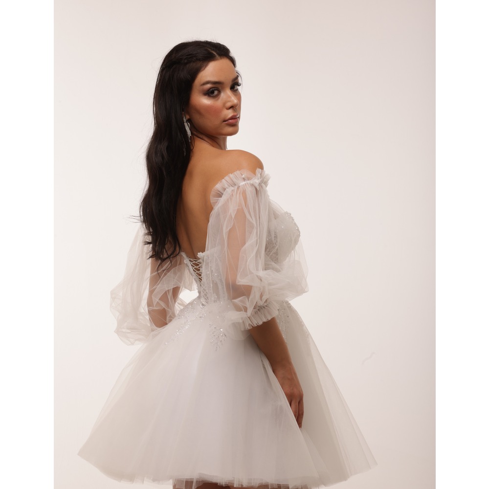 Isis Bridal – Beyaz İşlemeli Korse Mini Elbise