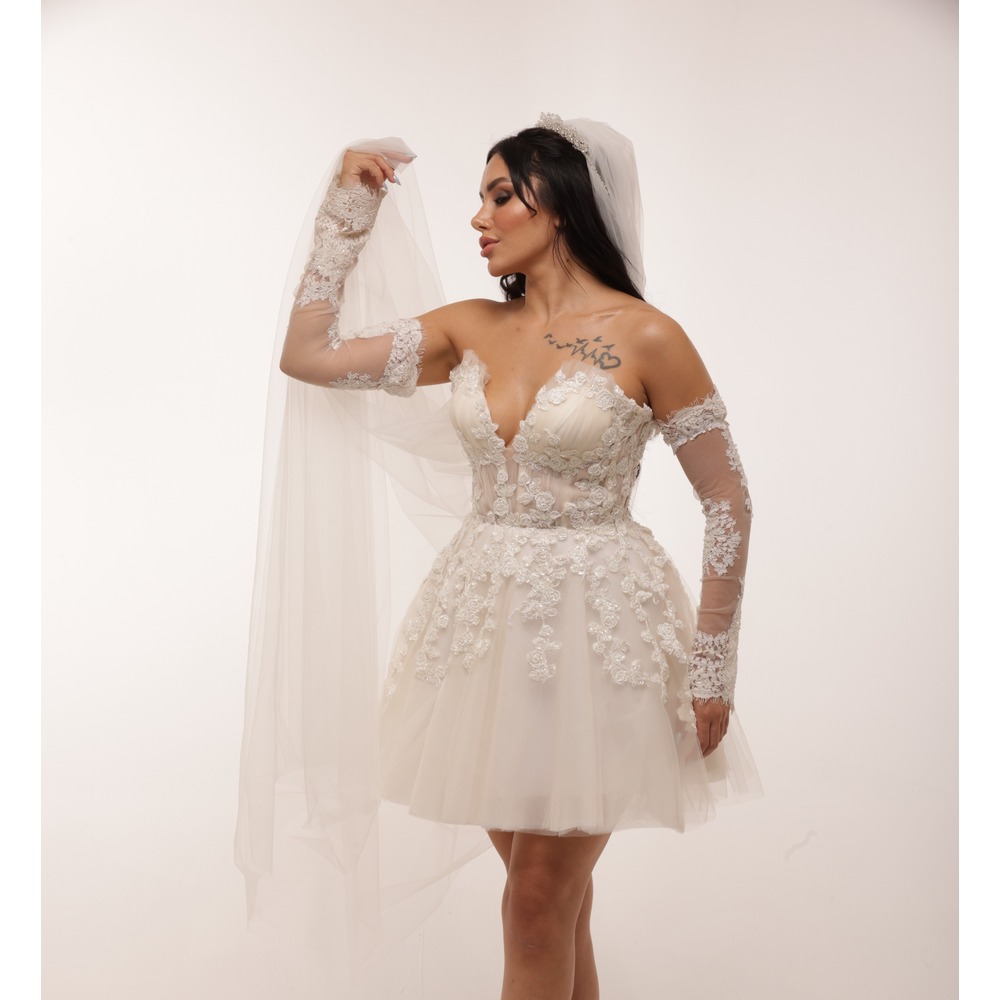 Freya Ivory – Kırık Beyaz İşlemeli Mini Elbise
