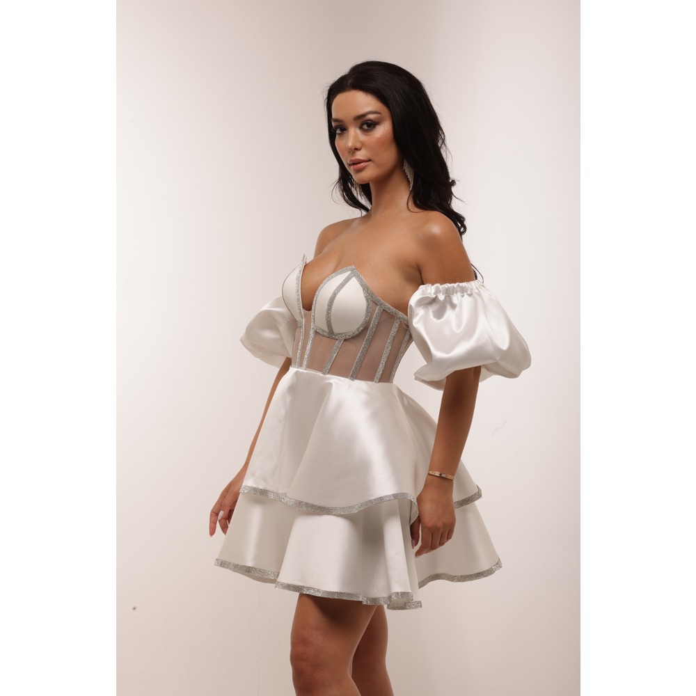 Hera Bridal – Beyaz Saten Mini Elbise