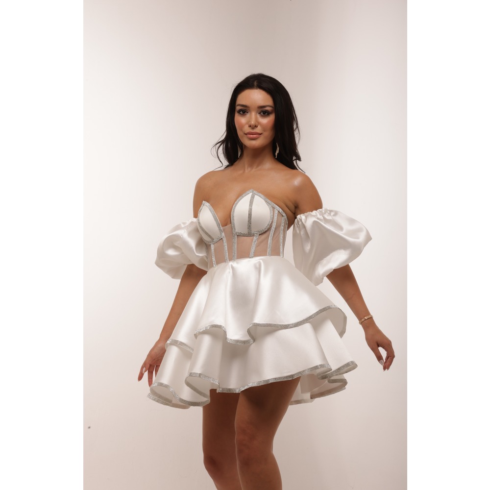 Hera Bridal – Beyaz Saten Mini Elbise