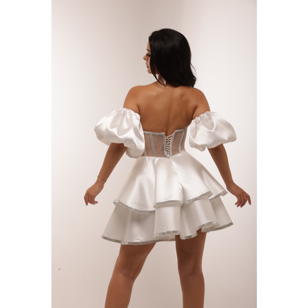Hera Bridal – Beyaz Saten Mini Elbise