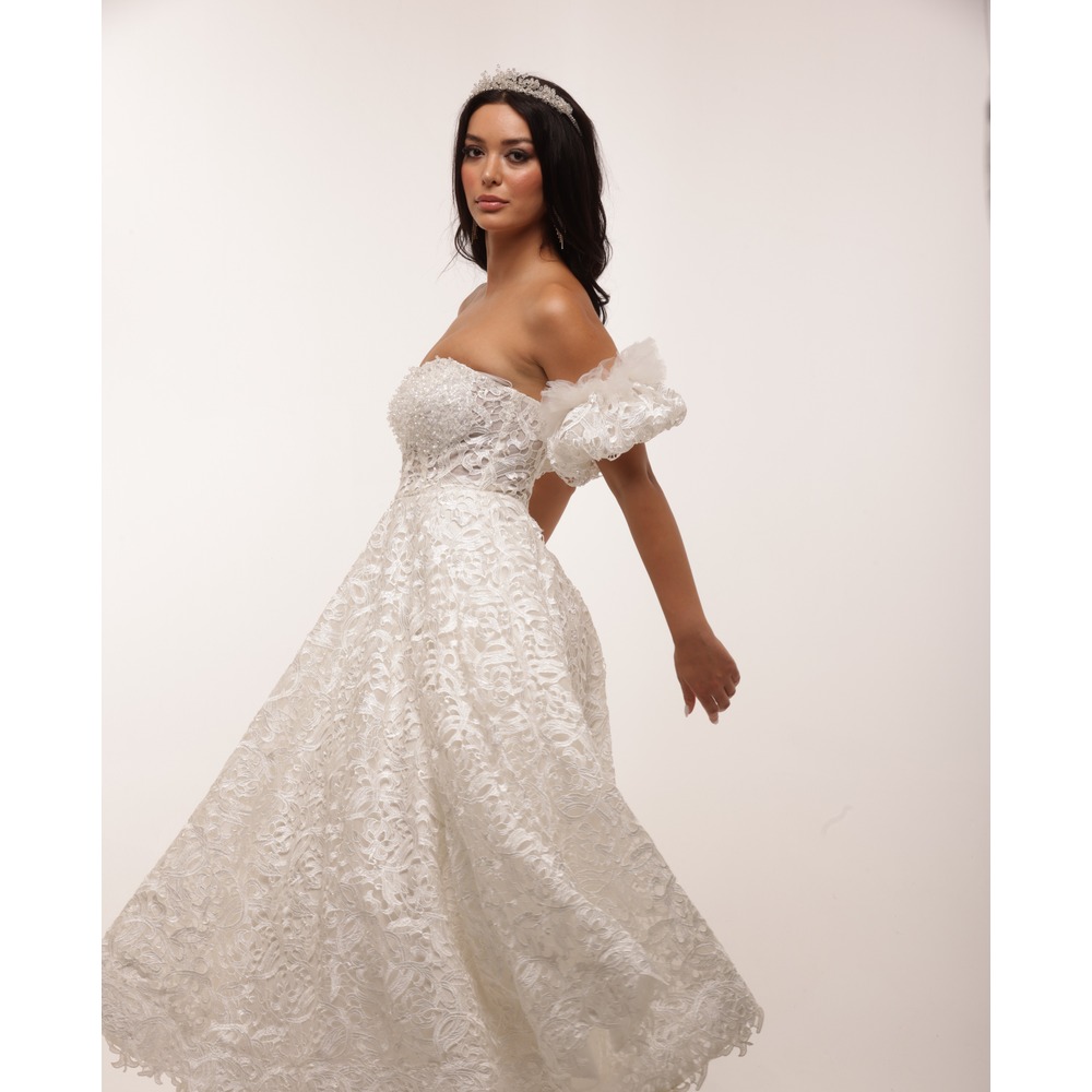 Maia Bridal – Beyaz Dantelli Midi Elbise