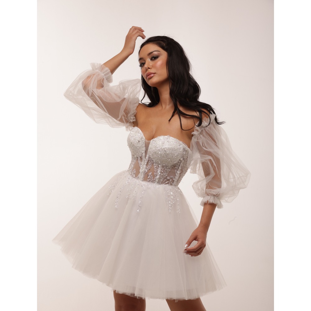Isis Bridal – Beyaz İşlemeli Korse Mini Elbise
