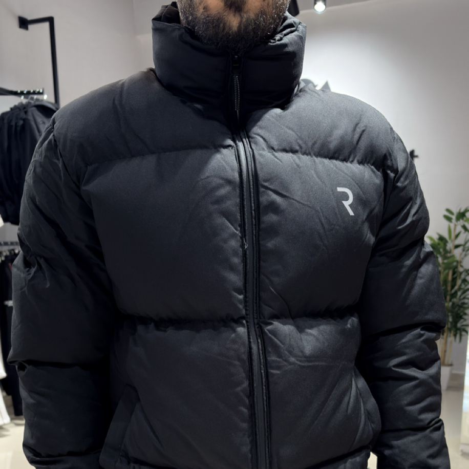 Reflektör Detaylı Rahat Kalıp Şişme Dolum Mont Siyah