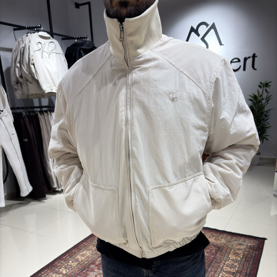 Nakış Detaylı Kapitone Bomber Ceket Bej