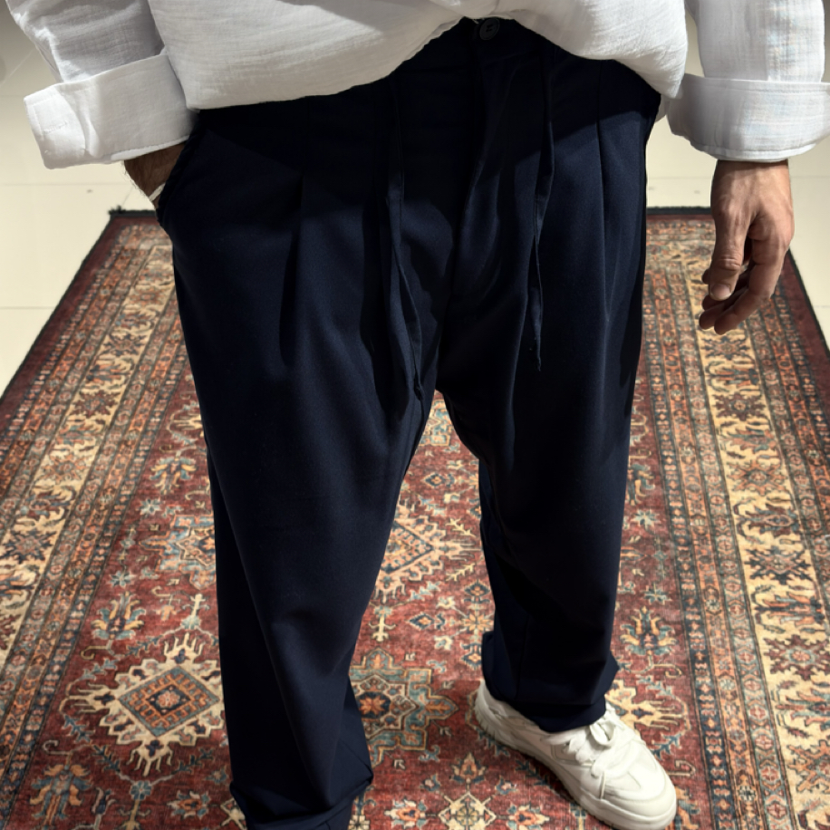 Baggy Kumaş Pileli Pantolon Lacivert