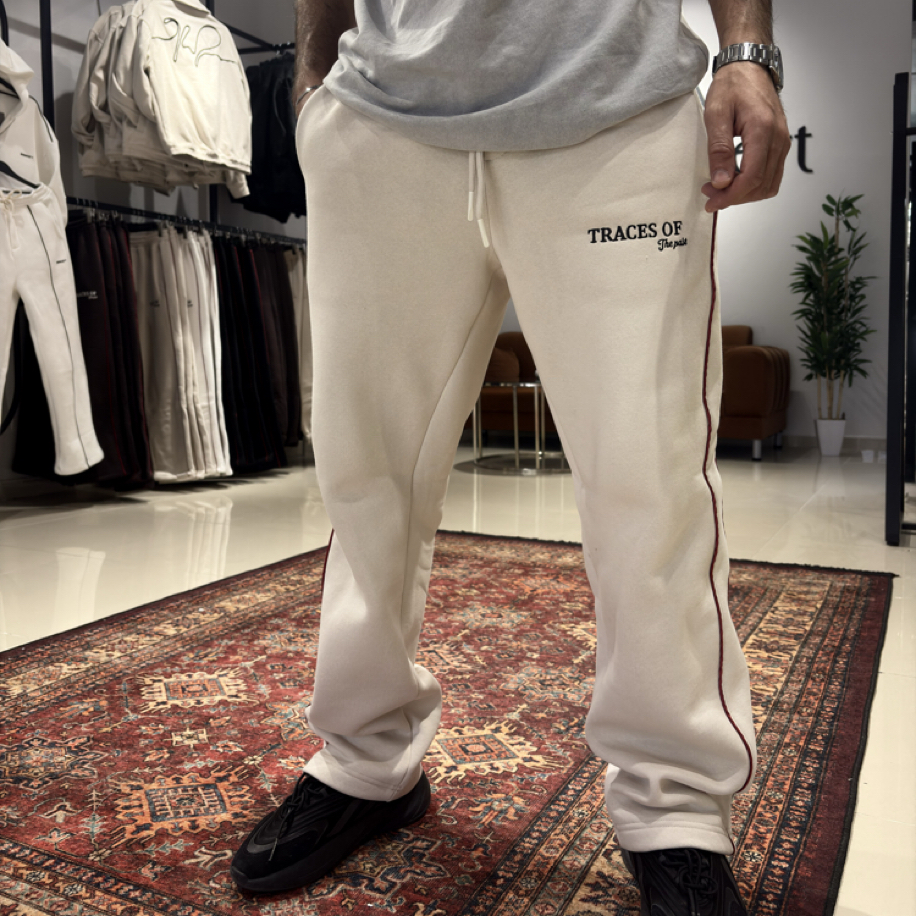 Şerit Ve Nakış Detaylı Baggy Eşofman Bej