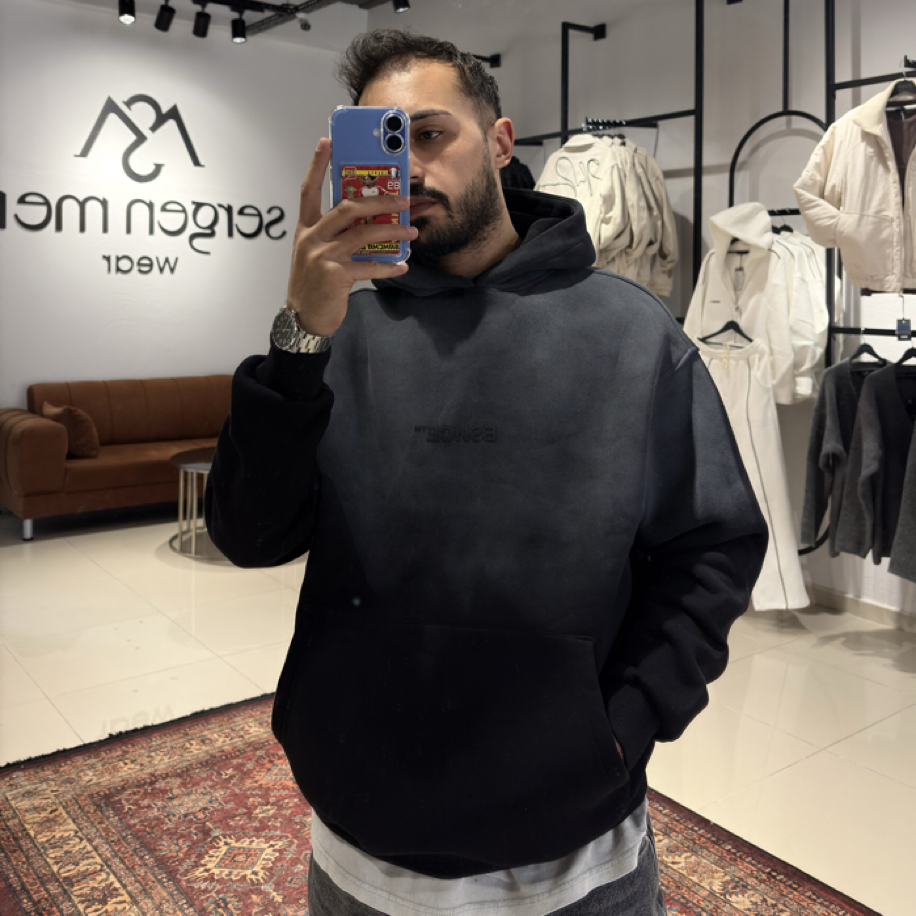Oversize Enjeksiyon Baskı Detaylı Yıkamalı Hoodie