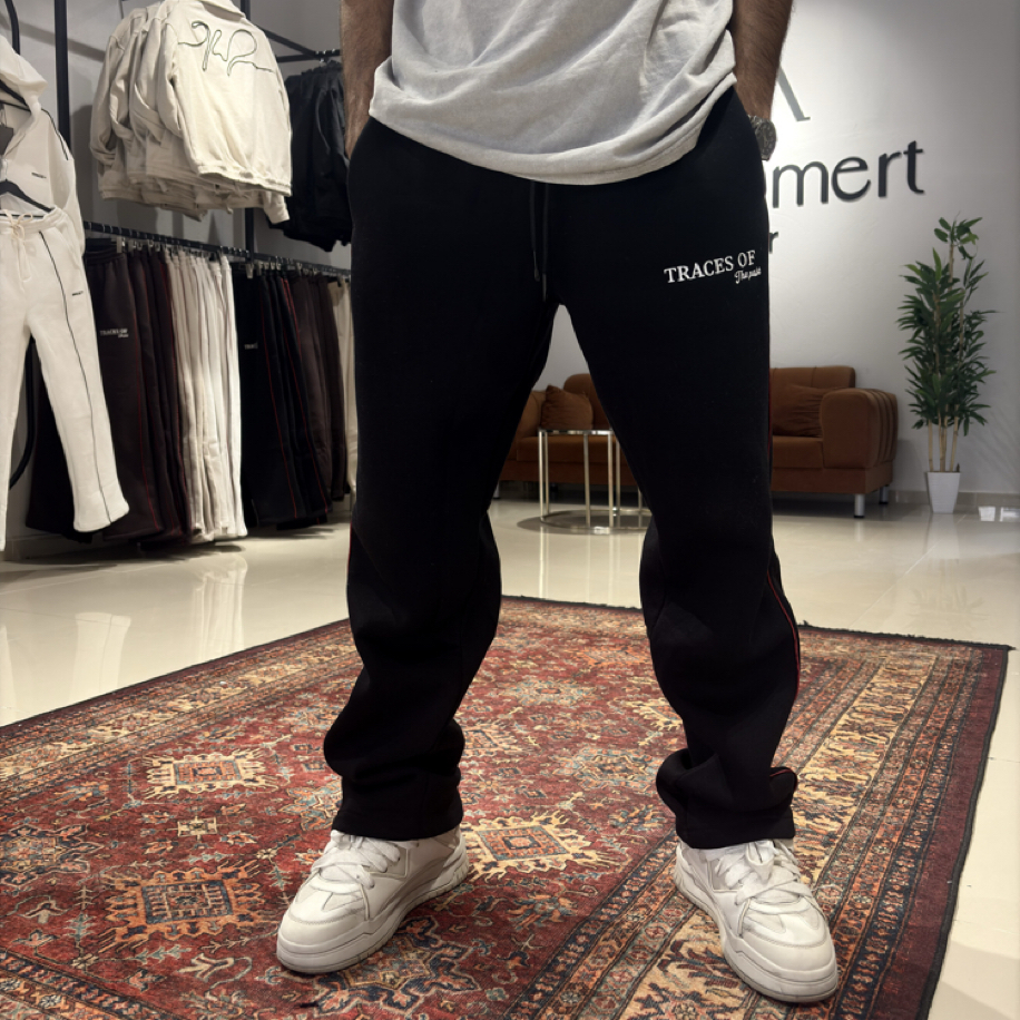 Şerit Ve Nakış Detaylı Baggy Eşofman Siyah