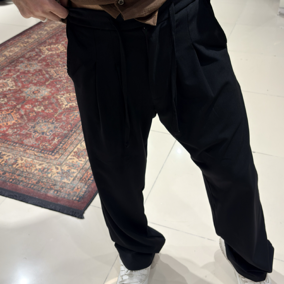 Baggy Kumaş Pileli Pantolon Siyah