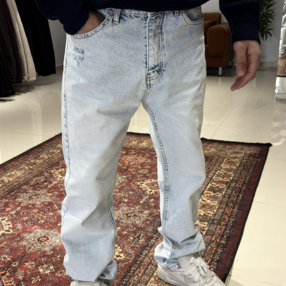 Yama Detaylı Baggy Jean Açık Buz Mavi