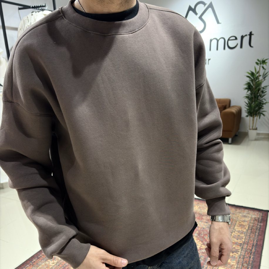 Oversize Basic Sweatshirt Kahverengi