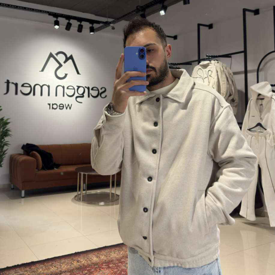 Oversize Nakış Detaylı Kaşe Ceket Bej