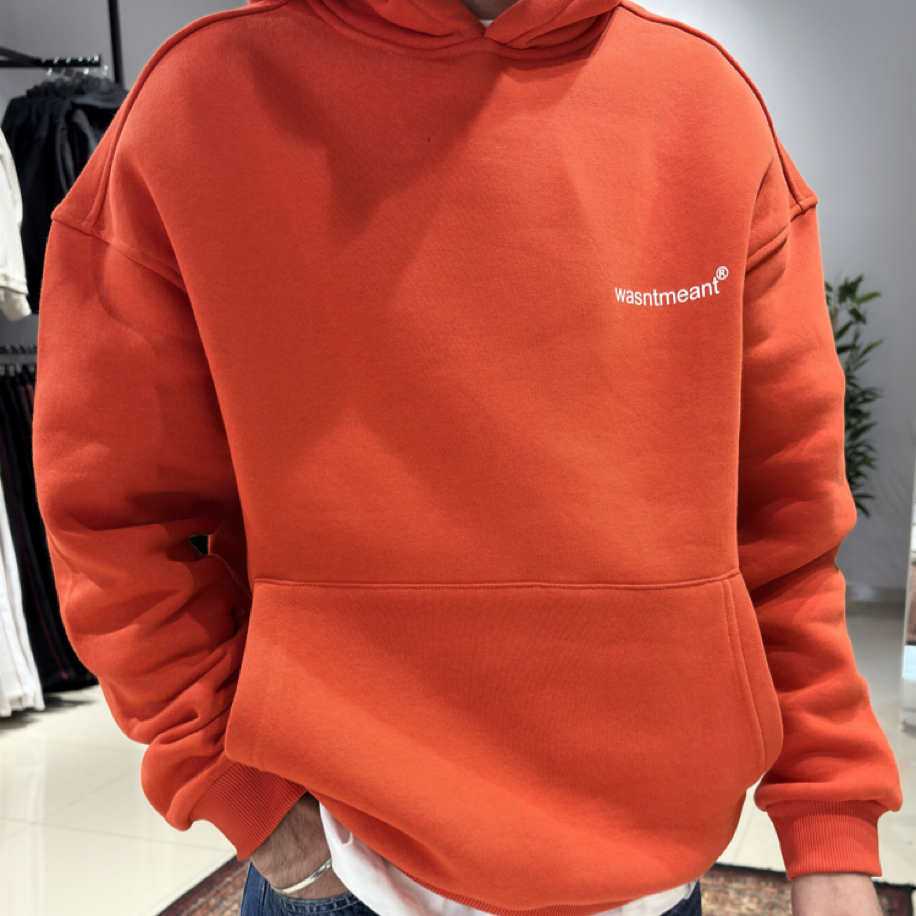 Oversize Ön Ve Arka Baskı Detaylı Hoodie Turuncu