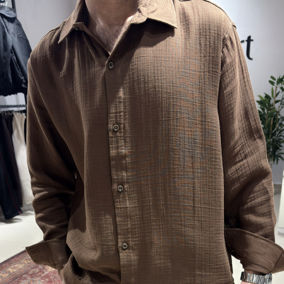 Oversize Basic Şile Bezi Gömlek Acı Kahve