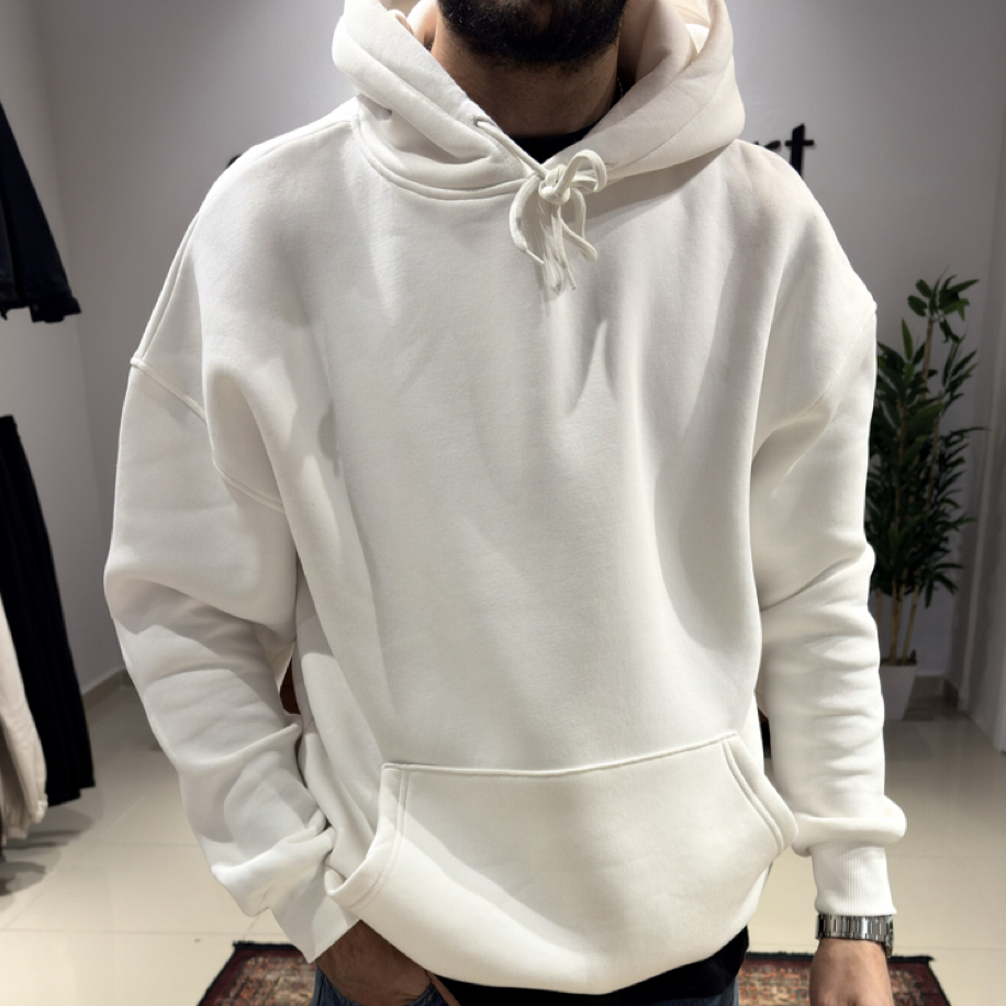 Oversize Basic Hoodie Beyaz