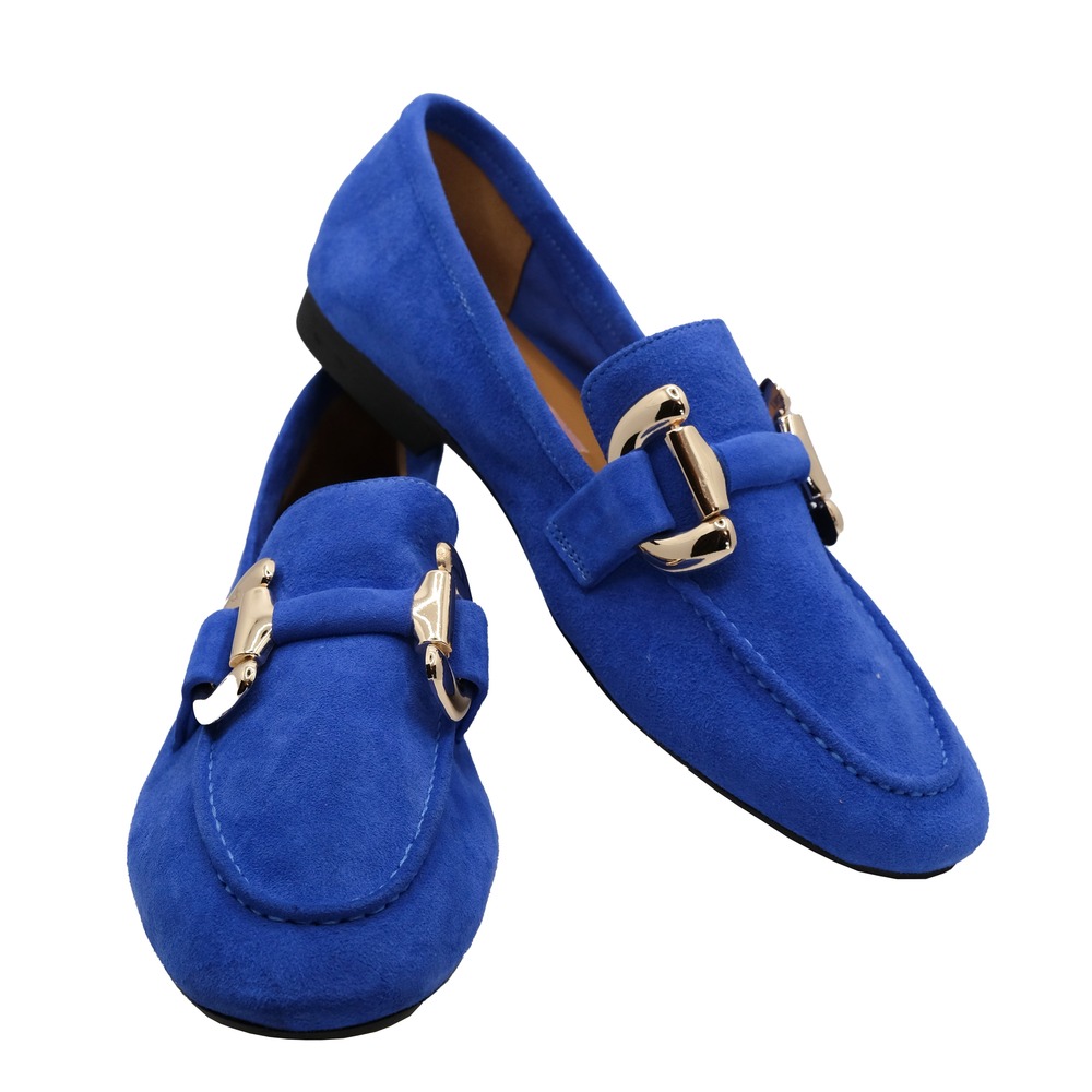 Mavi Süet Loafer Tokalı Kadın Ayakkabı 