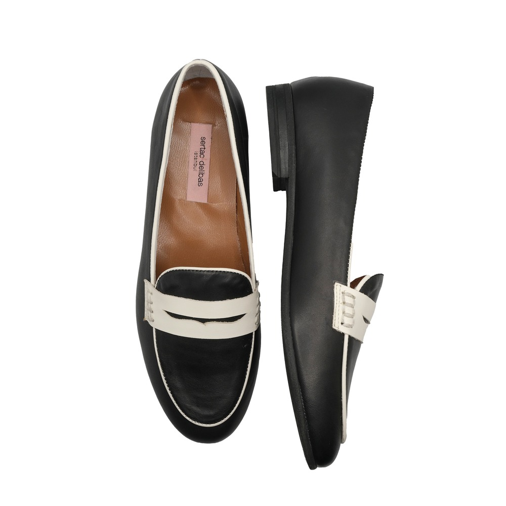 Siyah Beyaz Deri Loafer 