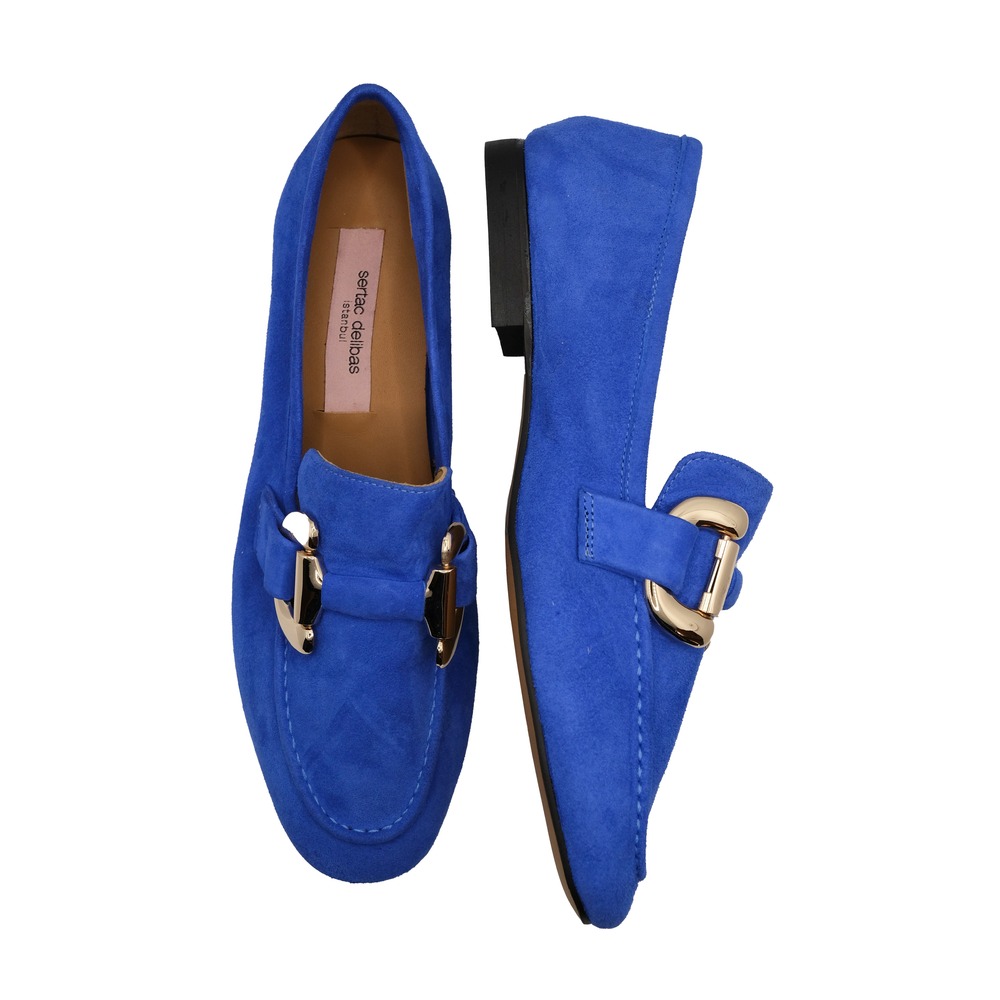 Mavi Süet Loafer Tokalı Kadın Ayakkabı 