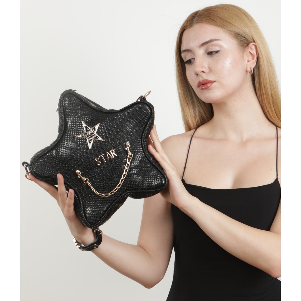SİYAH PİTON SUNİ DERİ YILDIZ ÇANTA  ALL STAR SET