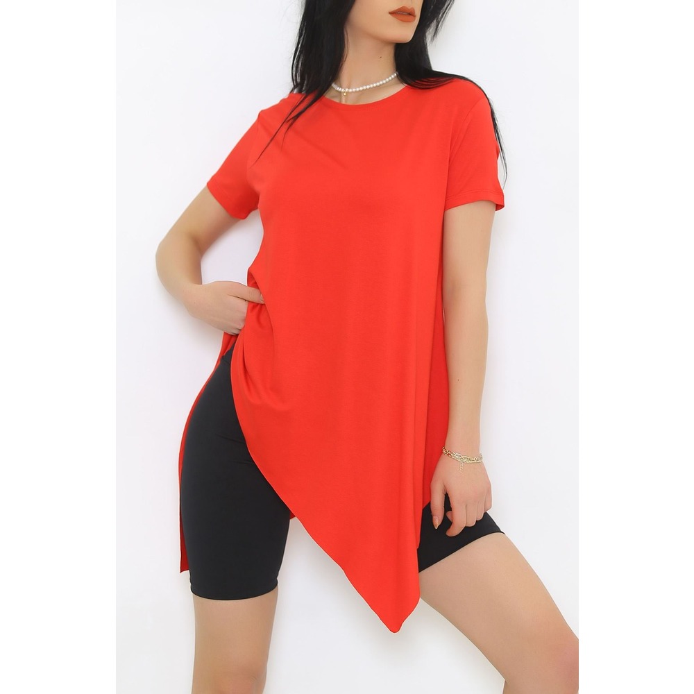 Asimetrik Kesim Viskon Bluz Kırmızı - 1061.1095
