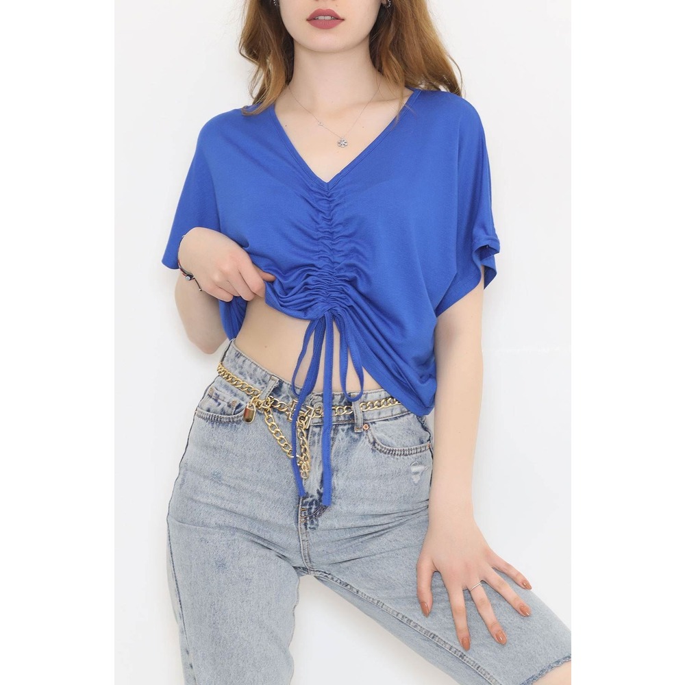 Önü Büzgülü Bluz Saks - 10659.1095