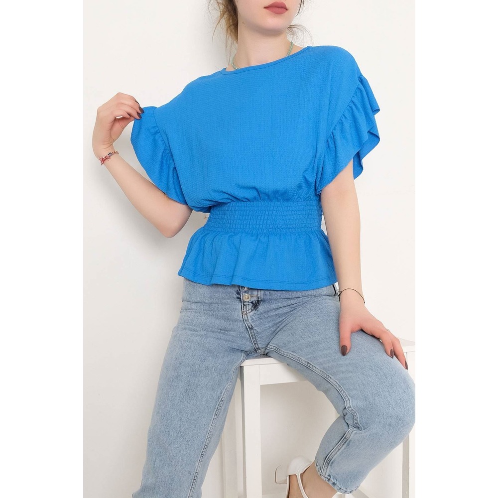 Bel Lastikli Bluz Mavi - 2490.555