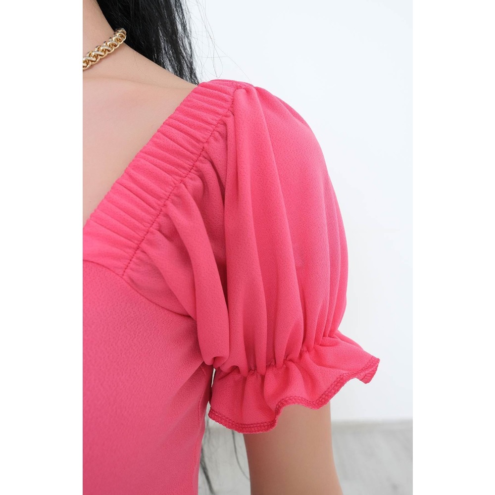 Balon Kol Crop Bluz Pembe - 10327.148